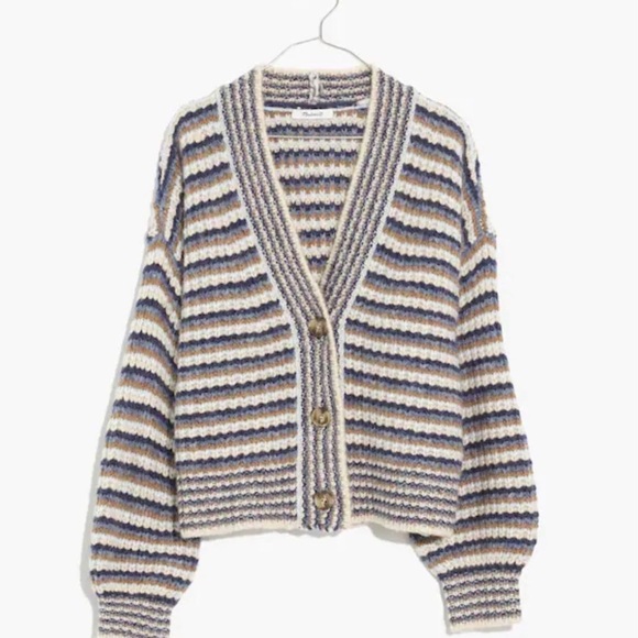 Madewell Sweaters - Madewell Waller Crop Cardigan Sweater Stripe Fuzzy Chunky Wool Blend XS